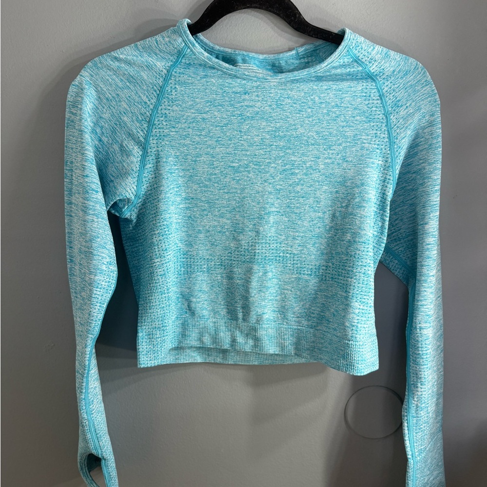 PINK Victoria's Secret Aqua Heather Seamless Long-Sleeve Crop Top